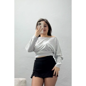 Modal Kumaş Kayık Yaka Bluz Gri - 4118.1247.