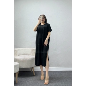 Modal Kumaş Yırtmaçlı Elbise Siyah - 1273.275.