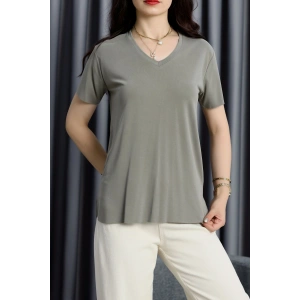 Modal Süprem V Yaka Tişört Haki - 90062.1758.