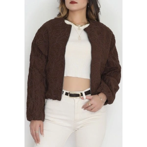Nakış Detaylı Astarlı Bomber Ceket Kahve - 31634.439.