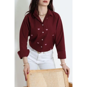 Nakış Detaylı Terıkoton Gömlek Bordo - 43958.2111.