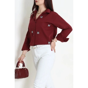 Nakış Detaylı Terıkoton Gömlek Bordo - 43961.2111.