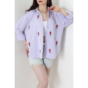 Nakış Detaylı Terıkoton Gömlek Lila - 43959.2111.