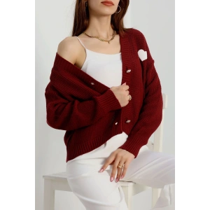 Nakışlı Crop Hırka Bordo - 440.1577.