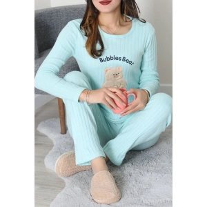 Nakışlı İnterlok Pijama Takımı Mint - 800.1287.