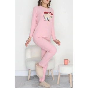 Nakışlı İnterlok Pijama Takımı Pudrabej - 800.1287.