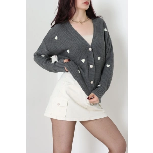 Nakışlı Kalpli Hırka Fümelatte - 444.1577.