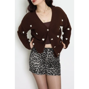 Nakışlı Kalpli Hırka Kahvelatte - 444.1577.