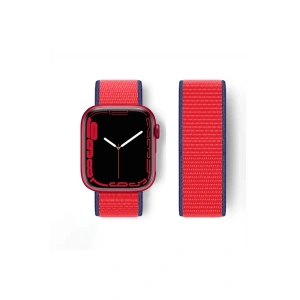 Newface Apple Watch 38mm Hasırlı Cırtcırtlı Kordon - Lacivert-Kırmızı