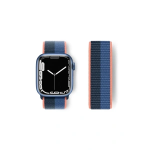 Newface Apple Watch 38mm Hasırlı Cırtcırtlı Kordon - Siyah-Mavi