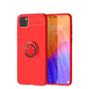 Newface Huawei Y5P Kılıf Range Yüzüklü Silikon - Kırmızı