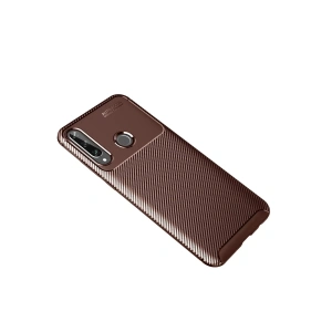 Newface Huawei Y6P Kılıf Auto Focus Karbon Kapak - Kahverengi