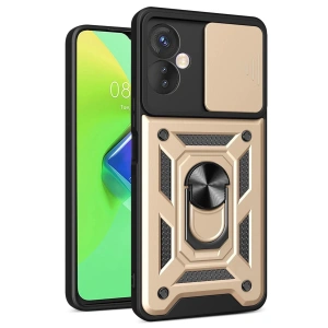 Newface İnfinix Hot 30 4G Kılıf Pars Lens Yüzüklü Silikon - Gold