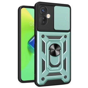 Newface İnfinix Hot 30 4G Kılıf Pars Lens Yüzüklü Silikon - Yeşil