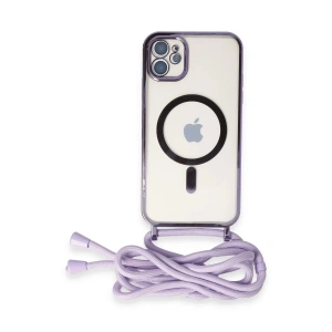 Newface iPhone 11 Kılıf Divo Lazer Askılı Magsafe Kapak - Lila