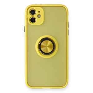 Newface iPhone 11 Kılıf Montreal Yüzüklü Silikon Kapak - Sarı
