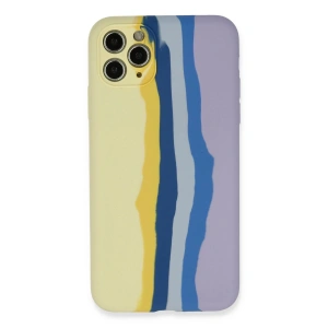 Newface iPhone 11 Pro Kılıf Ebruli Lansman Silikon - Sarı-Lila