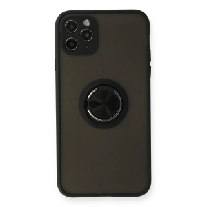 Newface iPhone 11 Pro Kılıf Montreal Yüzüklü Silikon Kapak - Siyah