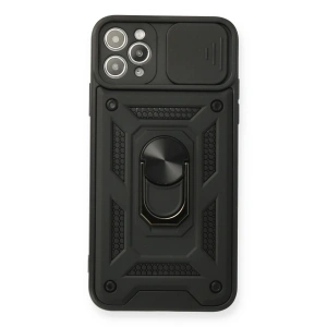 Newface iPhone 11 Pro Max Kılıf Pars Lens Yüzüklü Silikon - Siyah