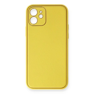 Newface iPhone 12 Kılıf Coco Deri Silikon Kapak - Sarı