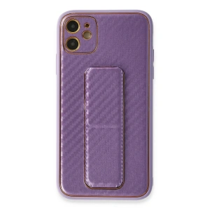 Newface iPhone 12 Kılıf Coco Karbon Standlı Kapak - Mor