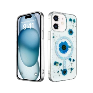 Newface iPhone 12 Kılıf Daisy Simli Magsafe Kapak - Mavi