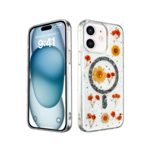 Newface iPhone 12 Kılıf Daisy Simli Magsafe Kapak - Siyah