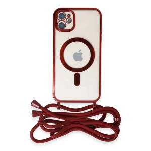 Newface iPhone 12 Kılıf Divo Lazer Askılı Magsafe Kapak - Kırmızı