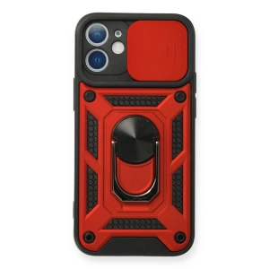 Newface iPhone 12 Mini Kılıf Pars Lens Yüzüklü Silikon - Kırmızı