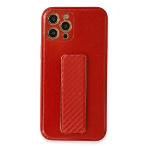 Newface iPhone 12 Pro Kılıf Coco Karbon Standlı Kapak - Kırmızı