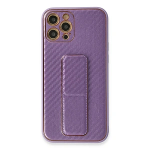 Newface iPhone 12 Pro Kılıf Coco Karbon Standlı Kapak - Mor