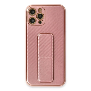Newface iPhone 12 Pro Kılıf Coco Karbon Standlı Kapak - Pembe