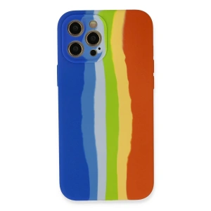 Newface iPhone 12 Pro Kılıf Ebruli Lansman Silikon - Mavi-Turuncu