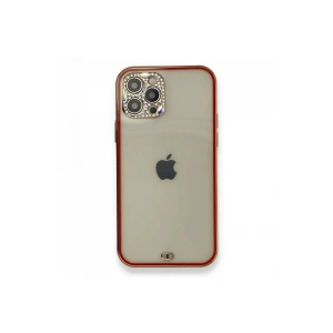 Newface iPhone 12 Pro Kılıf Liva Taşlı Silikon - Kırmızı