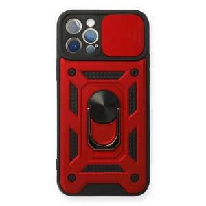 Newface iPhone 12 Pro Kılıf Pars Lens Yüzüklü Silikon - Kırmızı