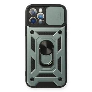 Newface iPhone 12 Pro Kılıf Pars Lens Yüzüklü Silikon - Yeşil