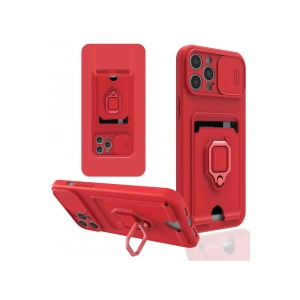 Newface iPhone 12 Pro Kılıf Zuma Kartvizitli Yüzüklü Silikon - Kırmızı