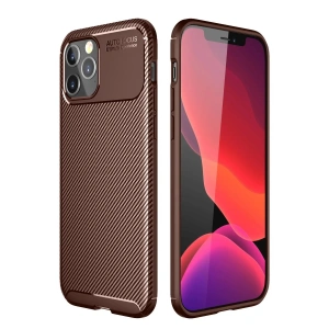 Newface iPhone 12 Pro Max Kılıf Auto Focus Karbon Kapak - Kahverengi