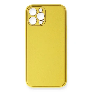 Newface iPhone 12 Pro Max Kılıf Coco Deri Silikon Kapak - Sarı