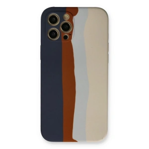 Newface iPhone 12 Pro Max Kılıf Ebruli Lansman Silikon - Lacivert-Krem