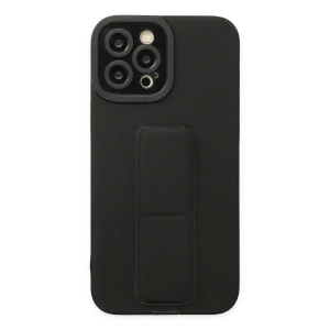 Newface iPhone 12 Pro Max Kılıf Mega Standlı Silikon - Siyah