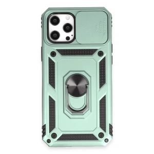 Newface iPhone 12 Pro Max Kılıf Pars Lens Yüzüklü Silikon - Yeşil