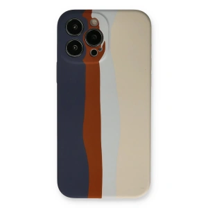 Newface iPhone 13 Pro Kılıf Ebruli Lansman Silikon - Lacivert-Krem