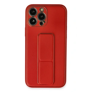 Newface iPhone 13 Pro Max Kılıf Coco Deri Standlı Kapak - Kırmızı