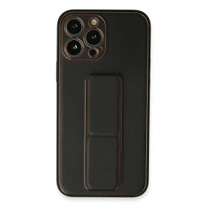 Newface iPhone 13 Pro Max Kılıf Coco Deri Standlı Kapak - Siyah