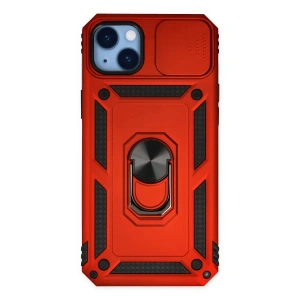 Newface iPhone 14 Plus Kılıf Pars Lens Yüzüklü Silikon - Kırmızı