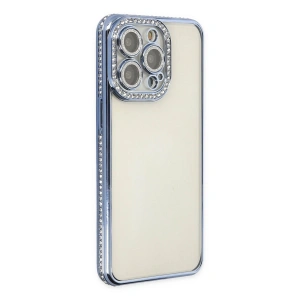 Newface iPhone 14 Pro Kılıf Joke Taşlı Silikon - Mavi