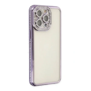 Newface iPhone 14 Pro Kılıf Joke Taşlı Silikon - Mor