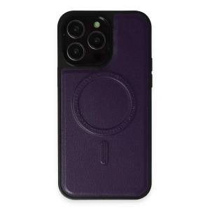 Newface iPhone 14 Pro Kılıf Ozzi Magsafe Deri Kapak - Derin Mor