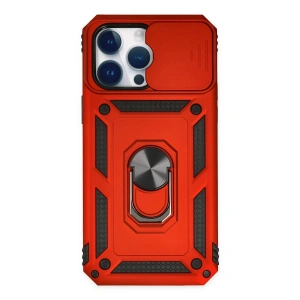 Newface iPhone 14 Pro Max Kılıf Pars Lens Yüzüklü Silikon - Kırmızı